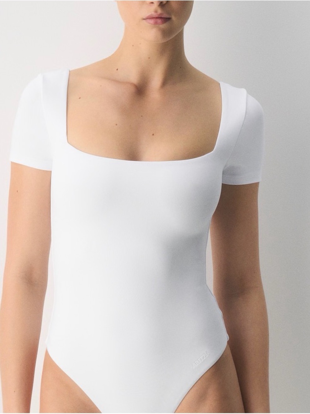 Aritzia White Square Neck Short Sleeve Bodysuit